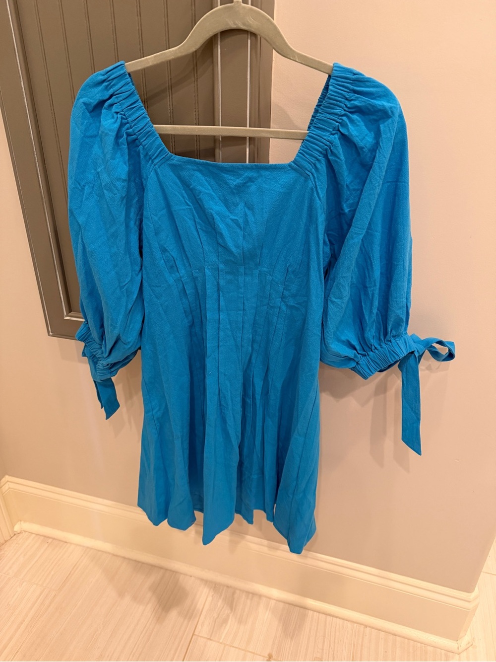 Umgee Turquoise Puff Sleeve Square Neck Dress